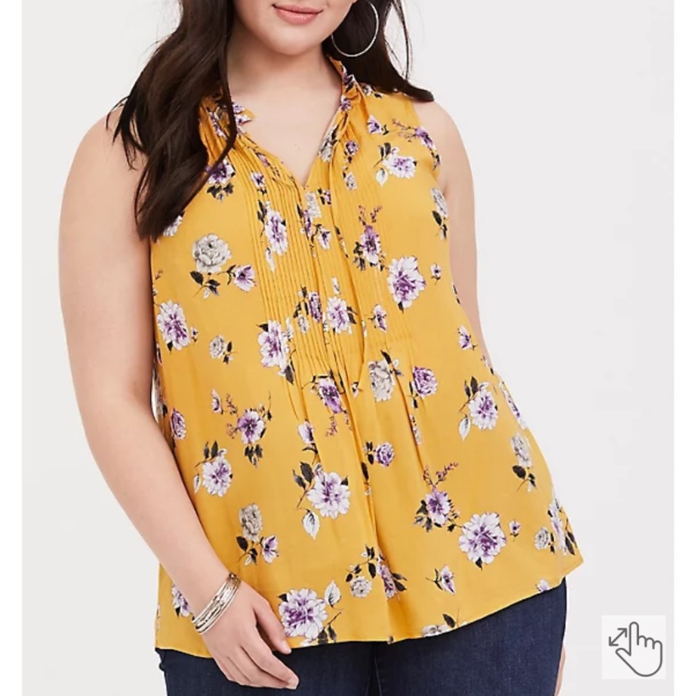 Torrid Size 00 Yellow Floral Tank Top With Ruffle and Tie Detail